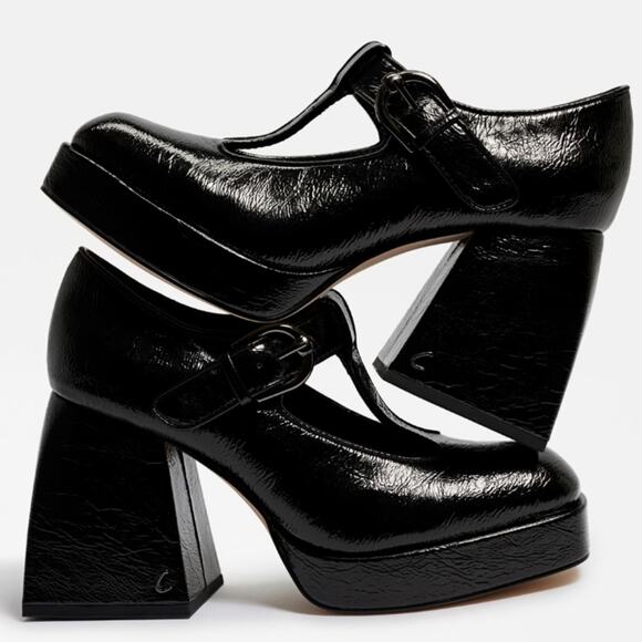 Circus NY Sam Edelman‎ Kay Mary Jane Heel Crinkled Black Patent chunky heels 10 - Picture 1 of 15